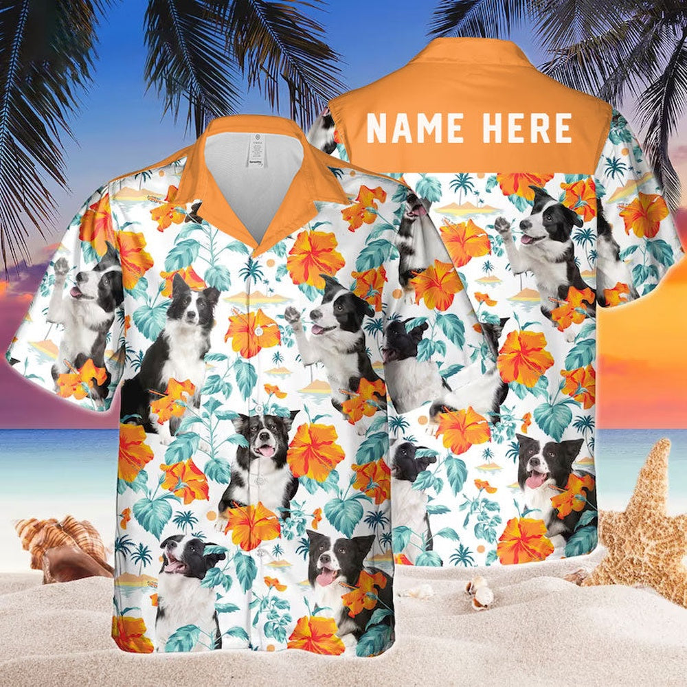 Custom Name Border Collie Hibiscus Flowers All 3D Printed Hawaiian shirt, Farm Hawaiian Shirt, Farmer Hawaii