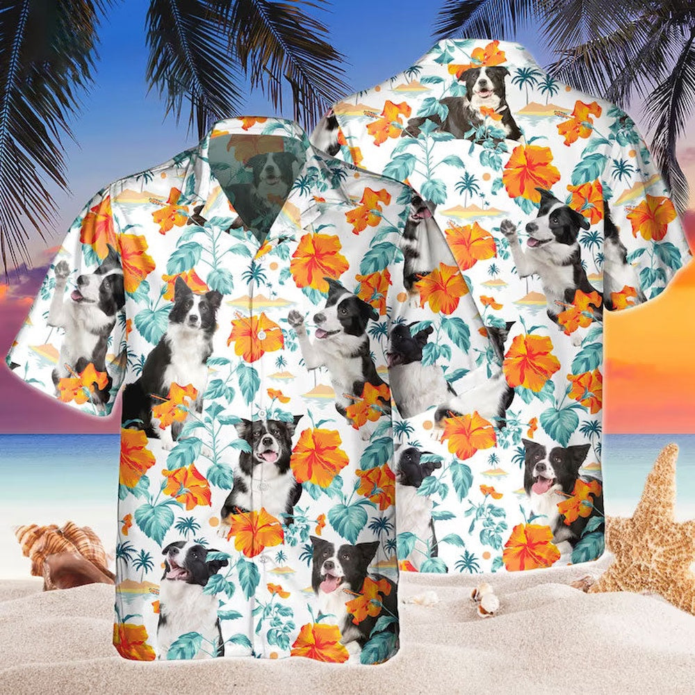 Custom Name Border Collie Hibiscus Flowers All 3D Printed Hawaiian shirt, Farm Hawaiian Shirt, Farmer Hawaii