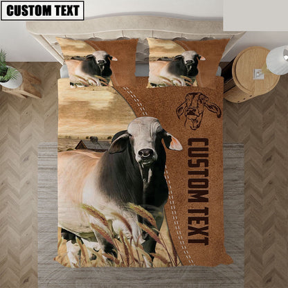 Custom Name Brahman Cattle Brown Bedding Set, Farm Bedding Set, Farmhouse Bedding Set