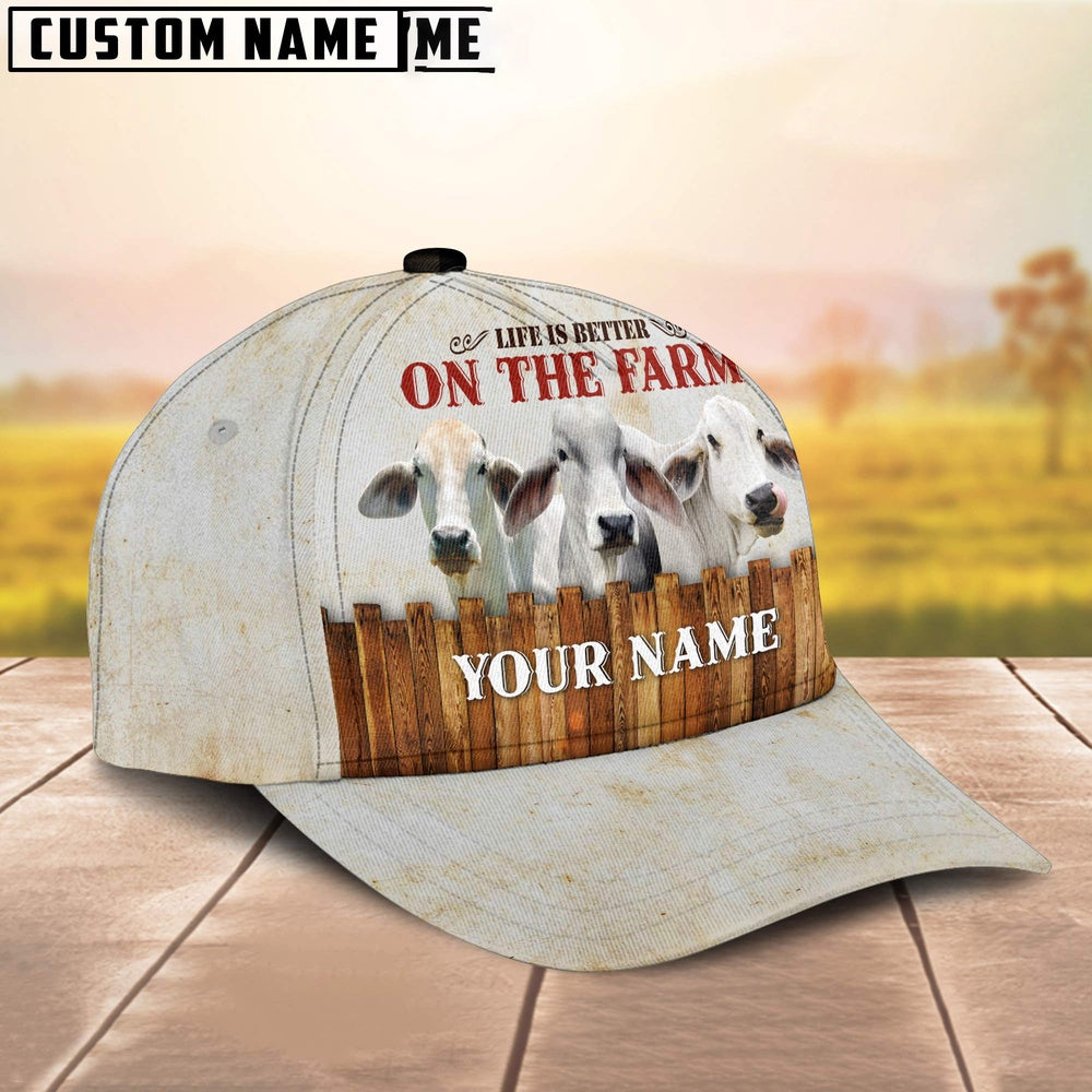 Custom Name Brahman Cattle On The Farm Cattle Cap, Farmer Cap, Vintage Farmer Hat, Mens Farmer Hats, Cap For Farmers