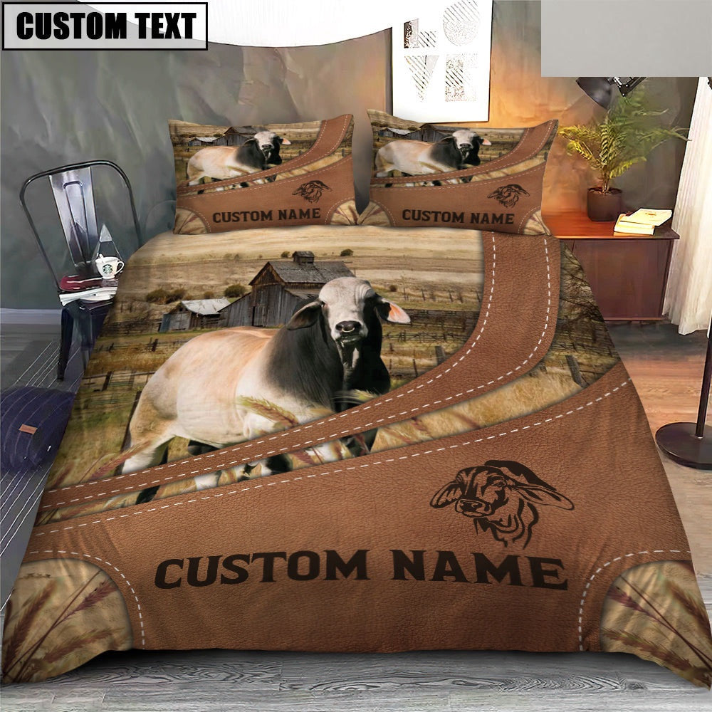 Custom Name Brahman On Farm Bedding Set, Farm Bedding Set, Farmhouse Bedding Set