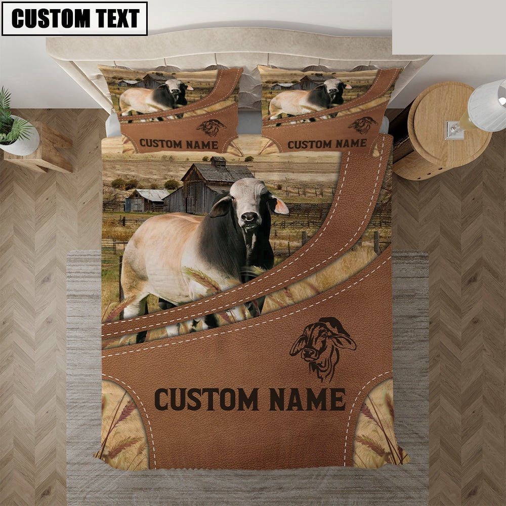 Custom Name Brahman On Farm Bedding Set, Farm Bedding Set, Farmhouse Bedding Set