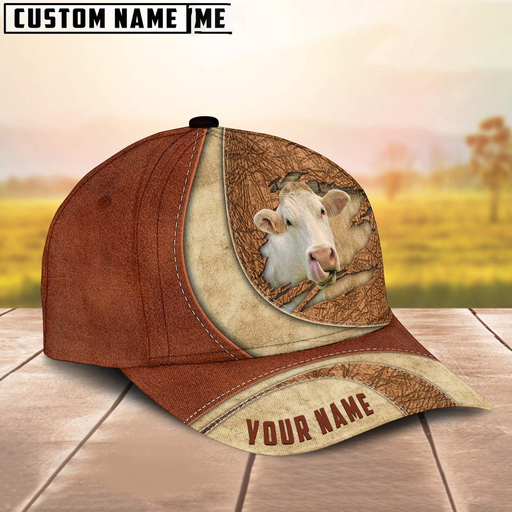 Custom Name Brahman Torn Leather Pattern Classic Cap, Farmer Cap, Vintage Farmer Hat, Mens Farmer Hats, Cap For Farmers
