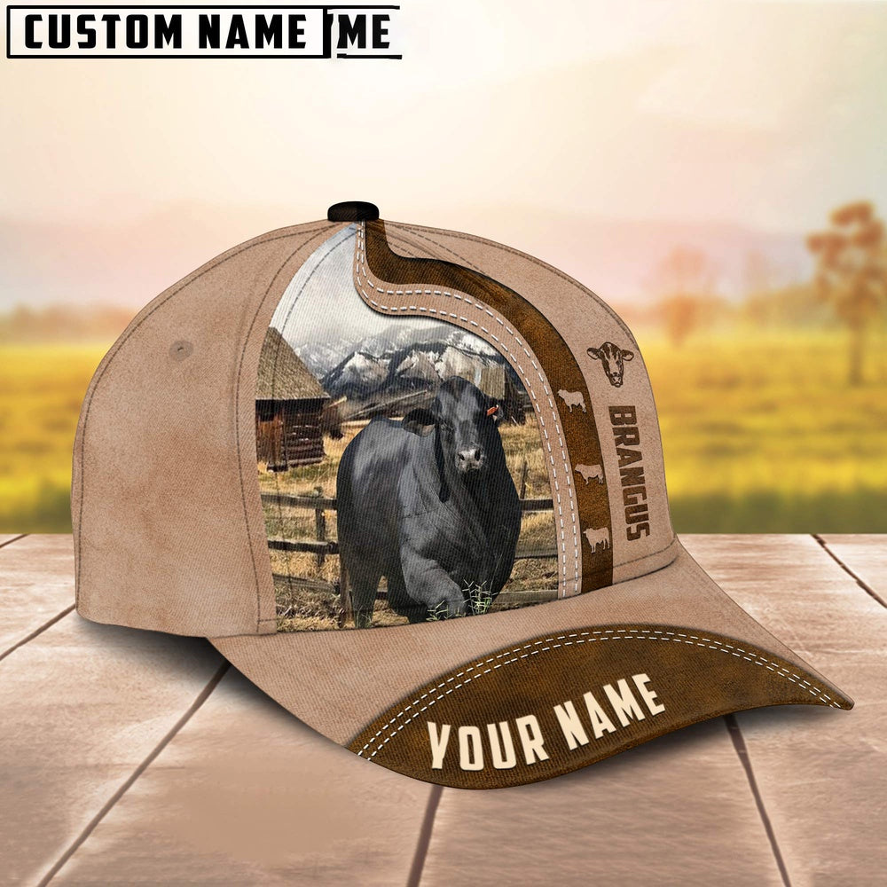 Custom Name Brangus Cattle Light Brown Cap, Farmer Cap, Vintage Farmer Hat, Mens Farmer Hats, Cap For Farmers