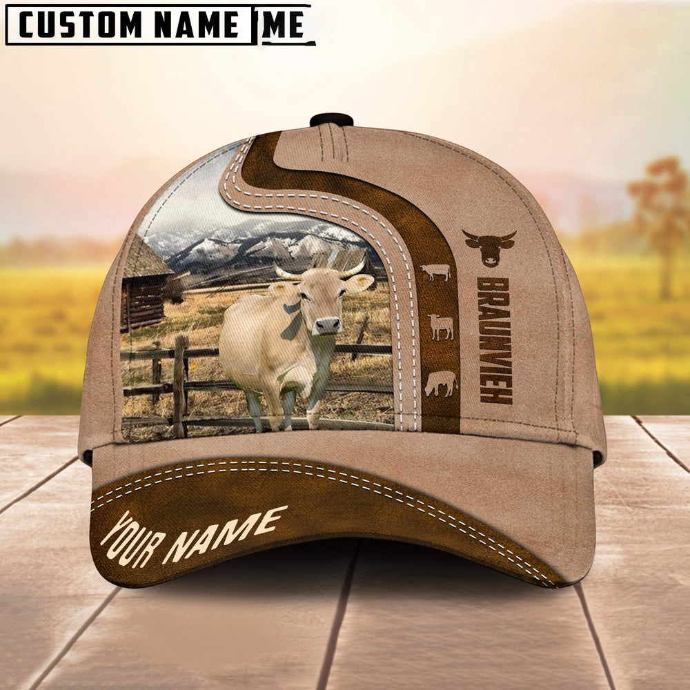 Custom Name Braunvieh Cattle Light Brown Cap, Farmer Cap, Vintage Farmer Hat, Mens Farmer Hats, Cap For Farmers