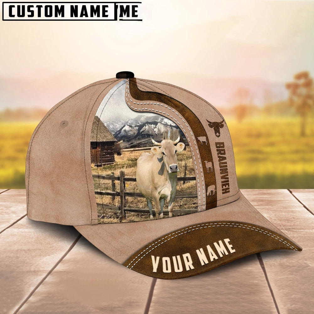 Custom Name Braunvieh Cattle Light Brown Cap, Farmer Cap, Vintage Farmer Hat, Mens Farmer Hats, Cap For Farmers
