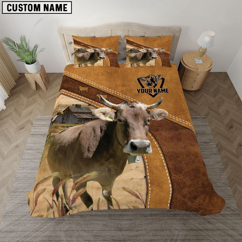 Custom Name Brown Swiss Bedding Set, Farm Bedding Set, Farmhouse Bedding Set