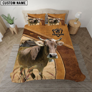 Custom Name Brown Swiss Bedding Set, Farm Bedding Set, Farmhouse Bedding Set