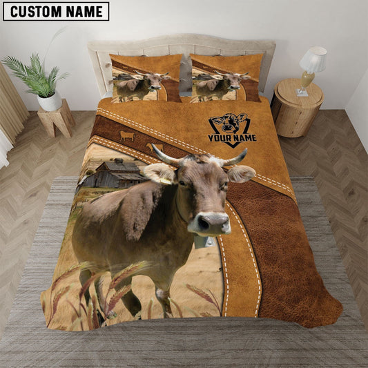 Custom Name Brown Swiss Bedding Set, Farm Bedding Set, Farmhouse Bedding Set