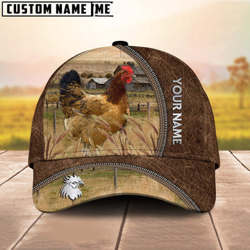 Custom Name Buckeye Chicken Brown Leather Pattern Cap, Farmer Cap, Vintage Farmer Hat, Mens Farmer Hats, Cap For Farmers