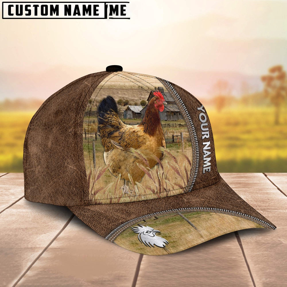 Custom Name Buckeye Chicken Brown Leather Pattern Cap, Farmer Cap, Vintage Farmer Hat, Mens Farmer Hats, Cap For Farmers