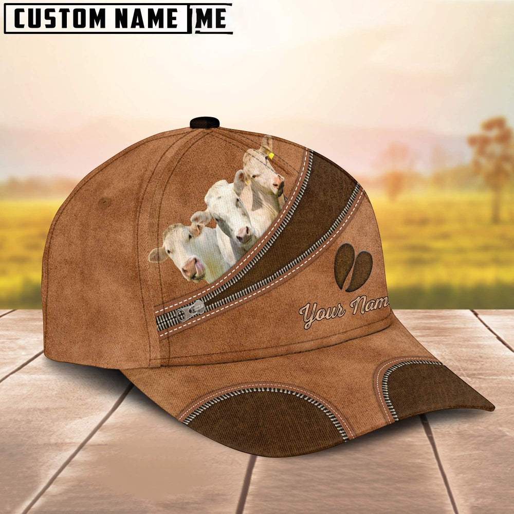 Custom Name Charolais Brown Happiness Cap, Farmer Cap, Vintage Farmer Hat, Mens Farmer Hats, Cap For Farmers