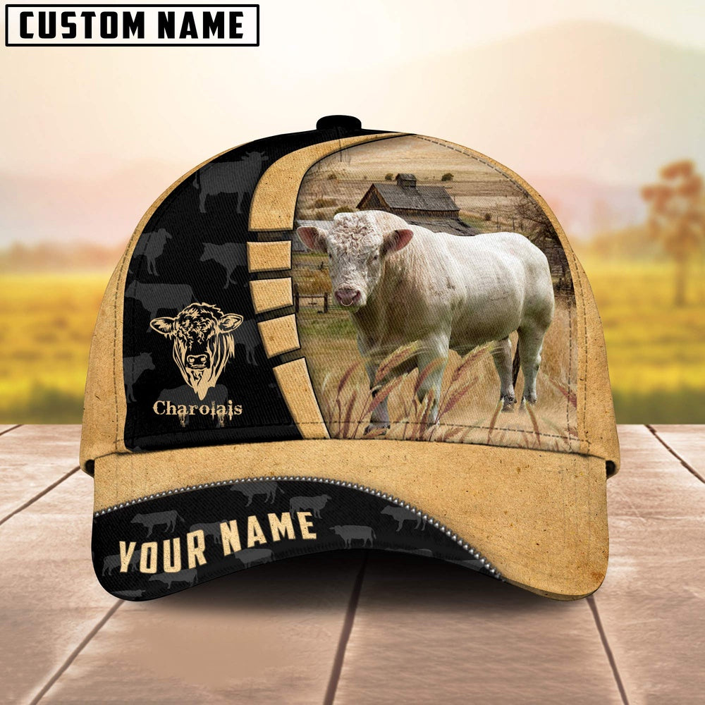 Custom Name Charolais Cattle 3D Cap, Farmer Cap, Vintage Farmer Hat, Mens Farmer Hats, Cap For Farmers