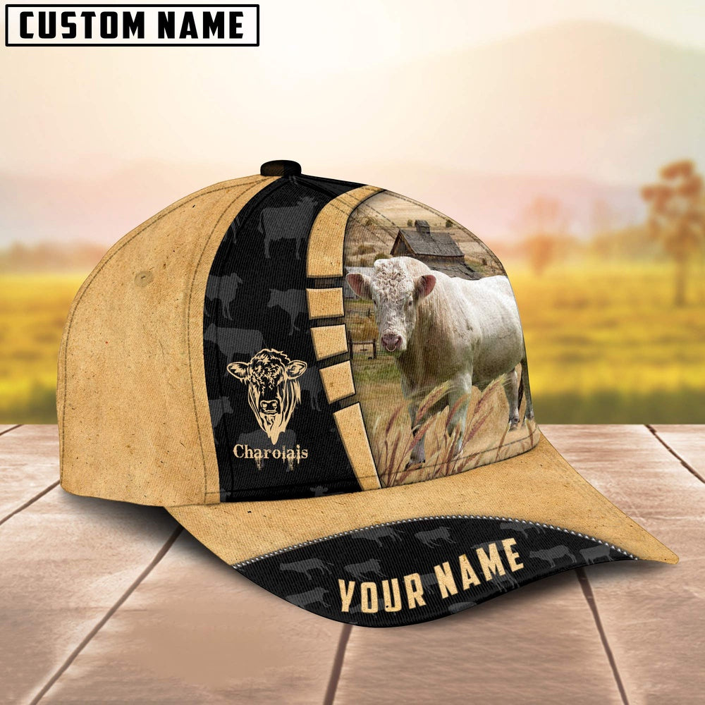 Custom Name Charolais Cattle 3D Cap, Farmer Cap, Vintage Farmer Hat, Mens Farmer Hats, Cap For Farmers