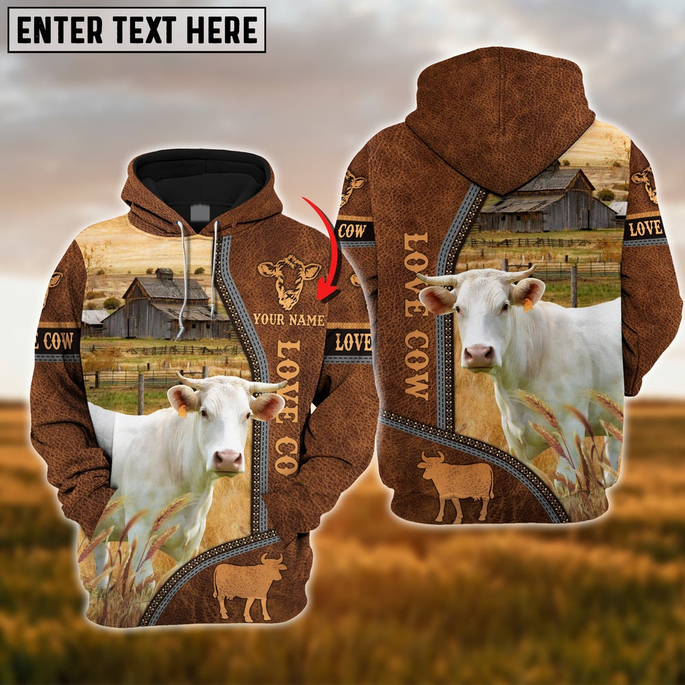 Custom Name Charolais Cattle 3D Printed Hoodie, Farmer Hoodie, Custom Farm Shirts, Farmer T Shirt