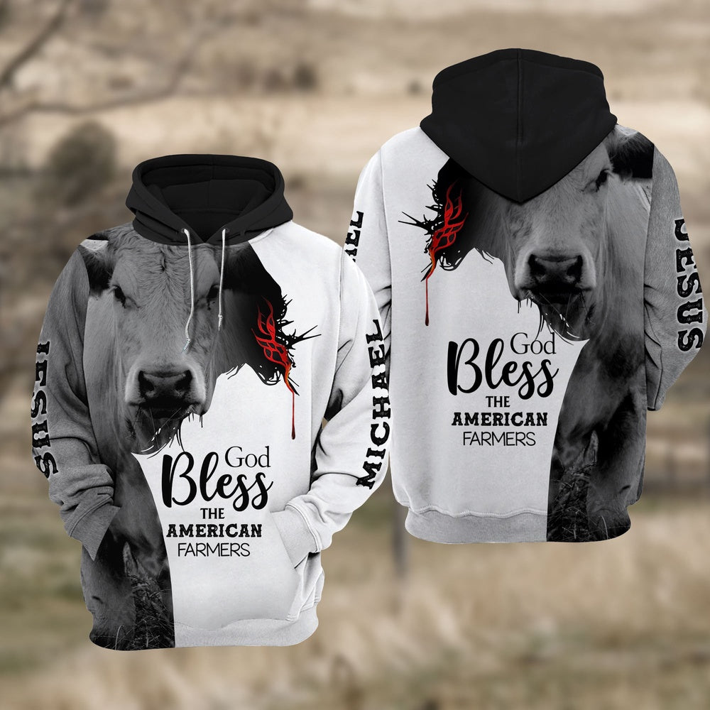 Custom Name Charolais Cattle Jesus Hoodie, Farmer Hoodie, Custom Farm Shirts, Farmer T Shirt