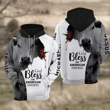 Custom Name Charolais Cattle Jesus Hoodie, Farmer Hoodie, Custom Farm Shirts, Farmer T Shirt