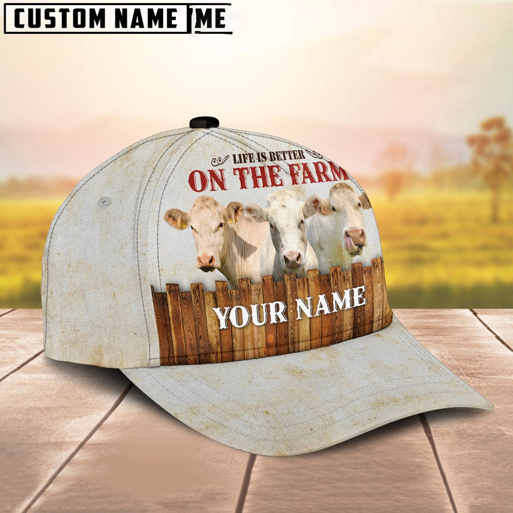 Custom Name Charolais On The Farm Cattle Cap, Farmer Cap, Vintage Farmer Hat, Mens Farmer Hats, Cap For Farmers