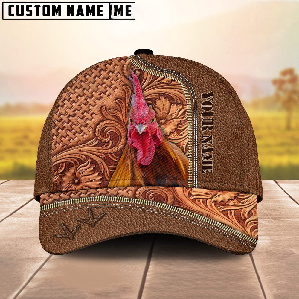 Custom Name Chicken Leather Carving Patterns Cap, Farmer Cap, Vintage Farmer Hat, Mens Farmer Hats, Cap For Farmers
