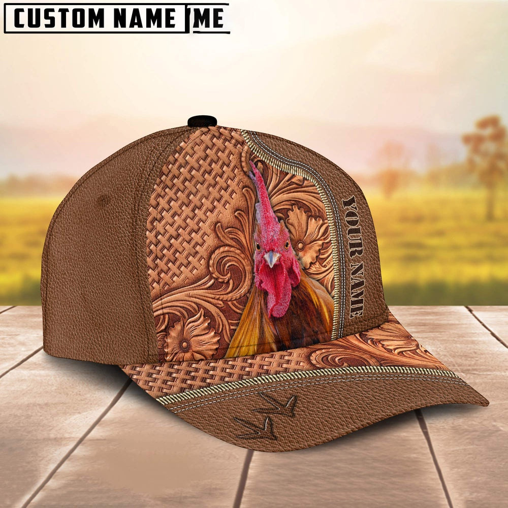 Custom Name Chicken Leather Carving Patterns Cap, Farmer Cap, Vintage Farmer Hat, Mens Farmer Hats, Cap For Farmers