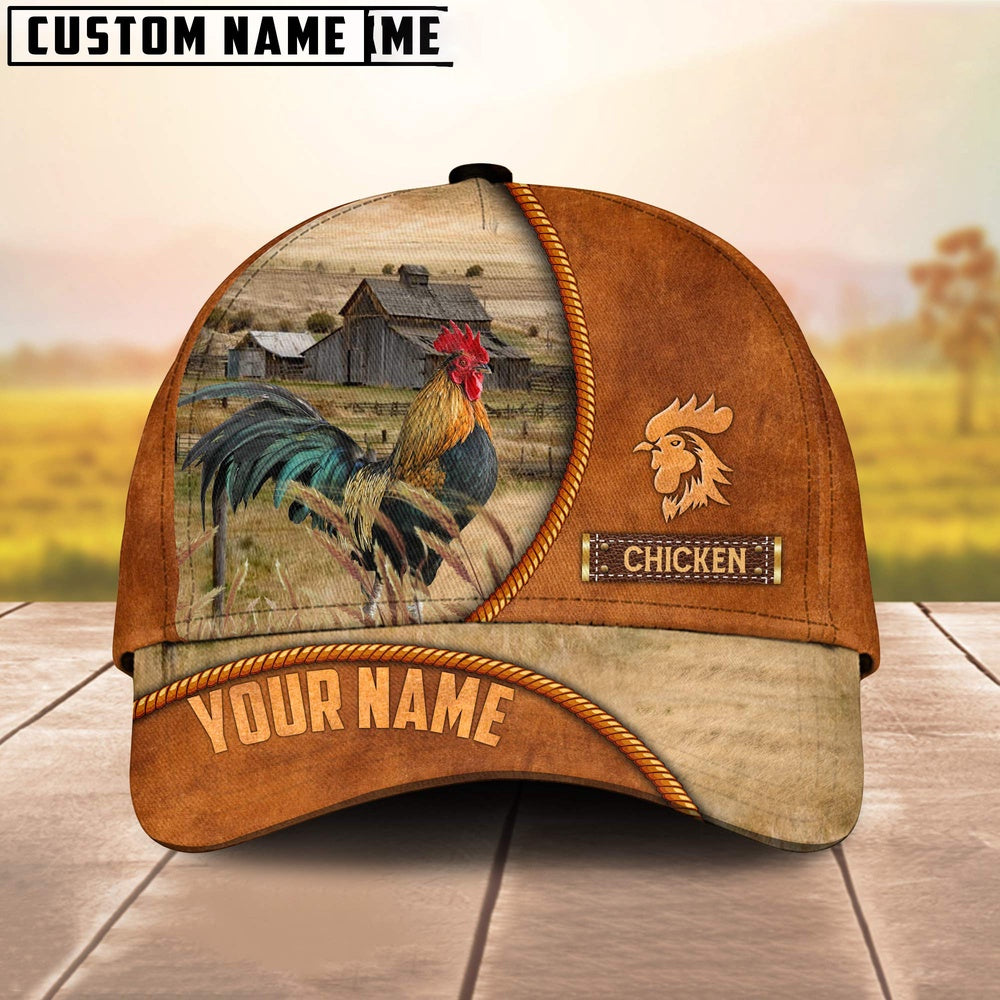 Custom Name Chicken Leather Pattern Cap, Farmer Cap, Vintage Farmer Hat, Mens Farmer Hats, Cap For Farmers