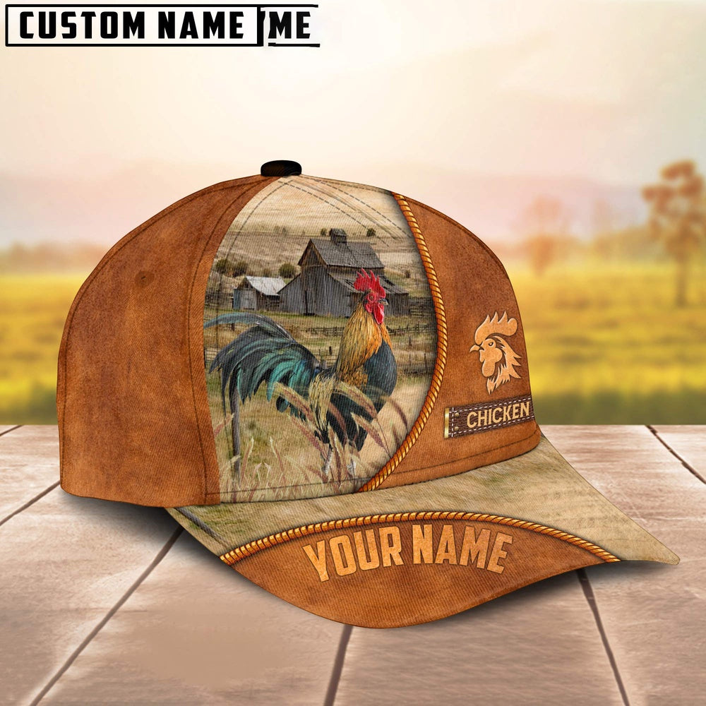 Custom Name Chicken Leather Pattern Cap, Farmer Cap, Vintage Farmer Hat, Mens Farmer Hats, Cap For Farmers
