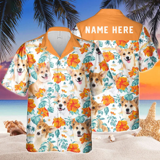 Custom Name Corgi Dog Hibiscus Flowers All 3D Printed Hawaiian shirt, Farm Hawaiian Shirt, Farmer Hawaii