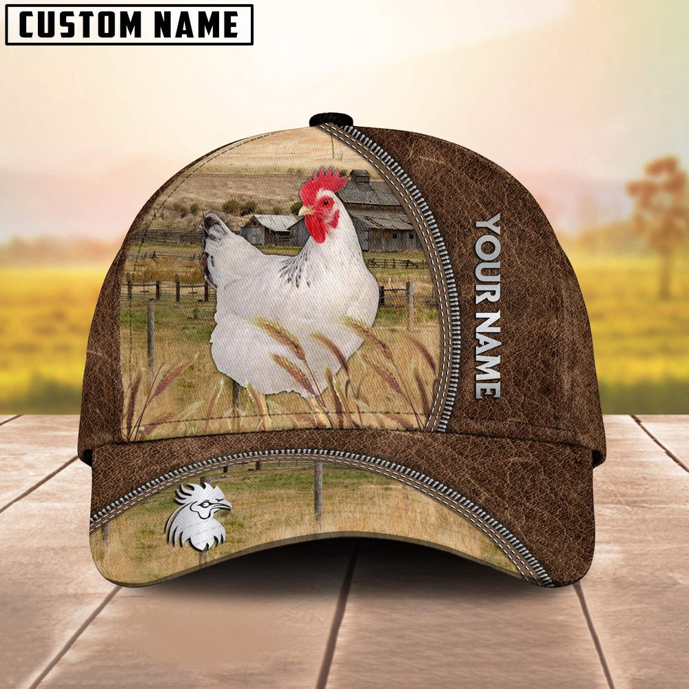 Custom Name Delaware Chicken Brown Leather Pattern Cap, Farmer Cap, Vintage Farmer Hat, Mens Farmer Hats, Cap For Farmers