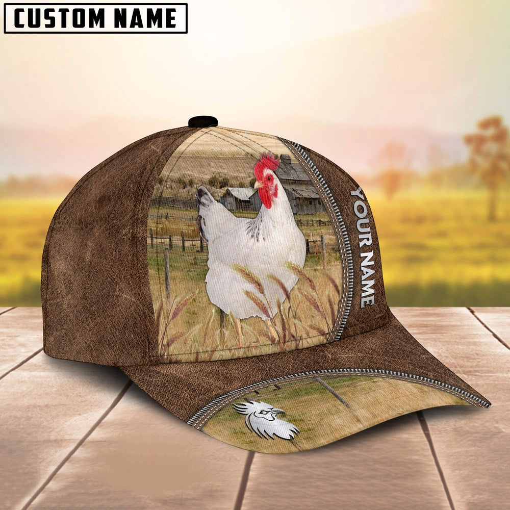 Custom Name Delaware Chicken Brown Leather Pattern Cap, Farmer Cap, Vintage Farmer Hat, Mens Farmer Hats, Cap For Farmers