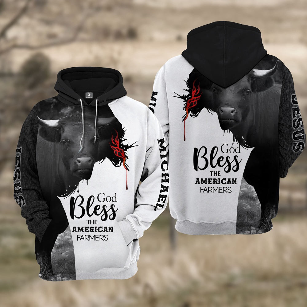 Custom Name Dexter Cattle 3D JESUS Blessing Hoodie, Farmer Hoodie, Custom Farm Shirts, Farmer T Shirt