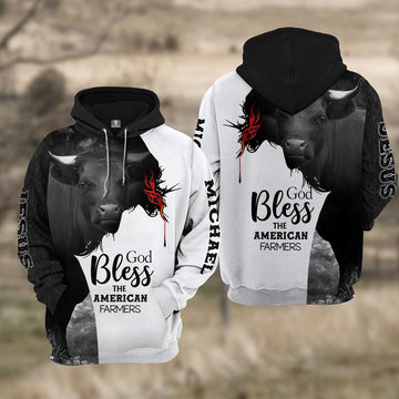 Custom Name Dexter Cattle 3D JESUS Blessing Hoodie, Farmer Hoodie, Custom Farm Shirts, Farmer T Shirt