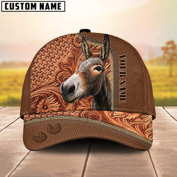 Custom Name Donkey Leather Carving Patterns Cap, Farmer Cap, Vintage Farmer Hat, Mens Farmer Hats, Cap For Farmers