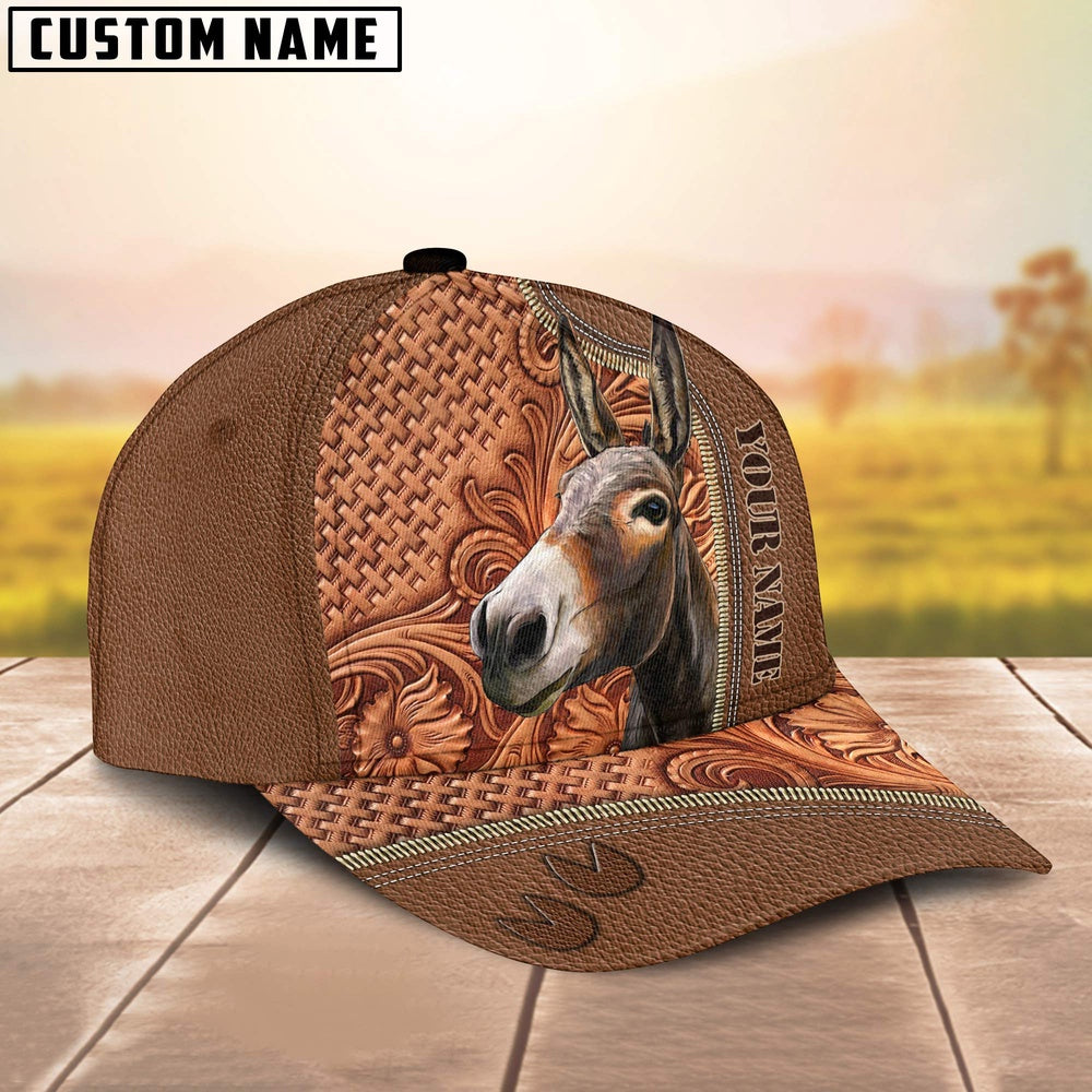 Custom Name Donkey Leather Carving Patterns Cap, Farmer Cap, Vintage Farmer Hat, Mens Farmer Hats, Cap For Farmers
