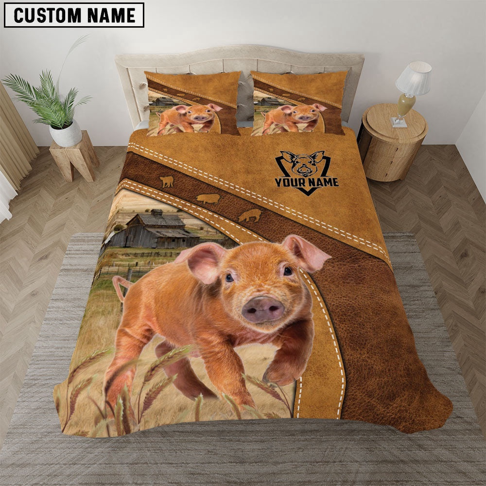 Custom Name Duroc Pig Bedding Set, Farm Bedding Set, Farmhouse Bedding Set