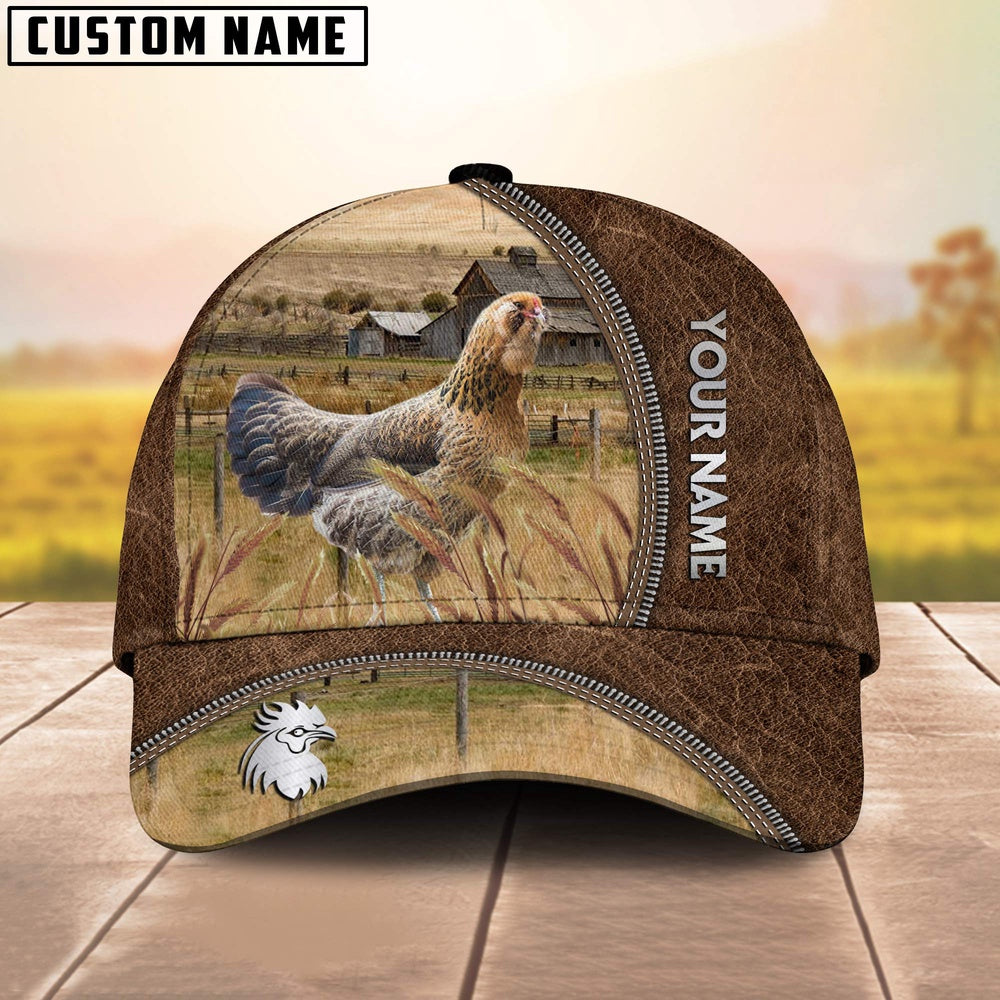 Custom Name Easter Eggers Chicken Brown Leather Pattern Cap, Farmer Cap, Vintage Farmer Hat, Mens Farmer Hats, Cap For Farmers