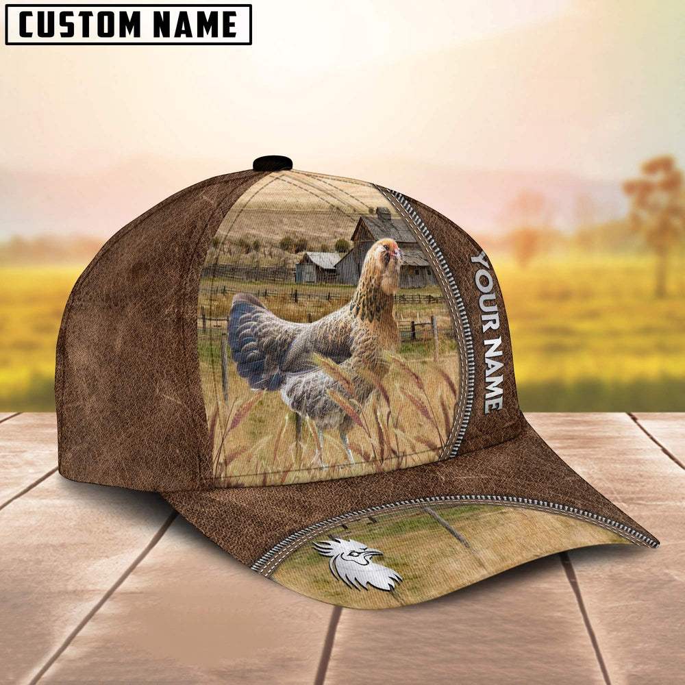 Custom Name Easter Eggers Chicken Brown Leather Pattern Cap, Farmer Cap, Vintage Farmer Hat, Mens Farmer Hats, Cap For Farmers