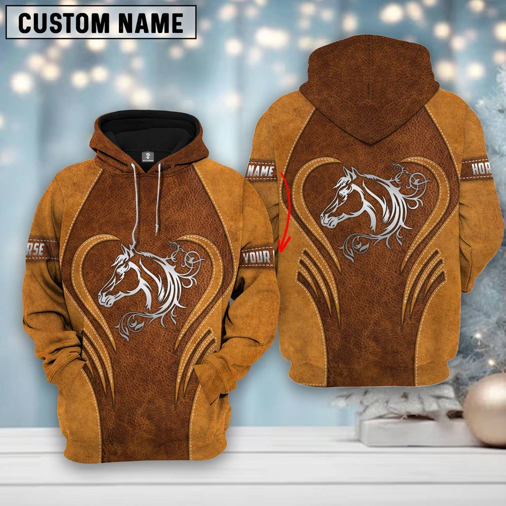 Custom Name Farm Horse Lovers Heart Leather Pattern Merry Christmas 3D Printed Hoodie, Farmer Hoodie, Custom Farm Shirts, Farmer T Shirt