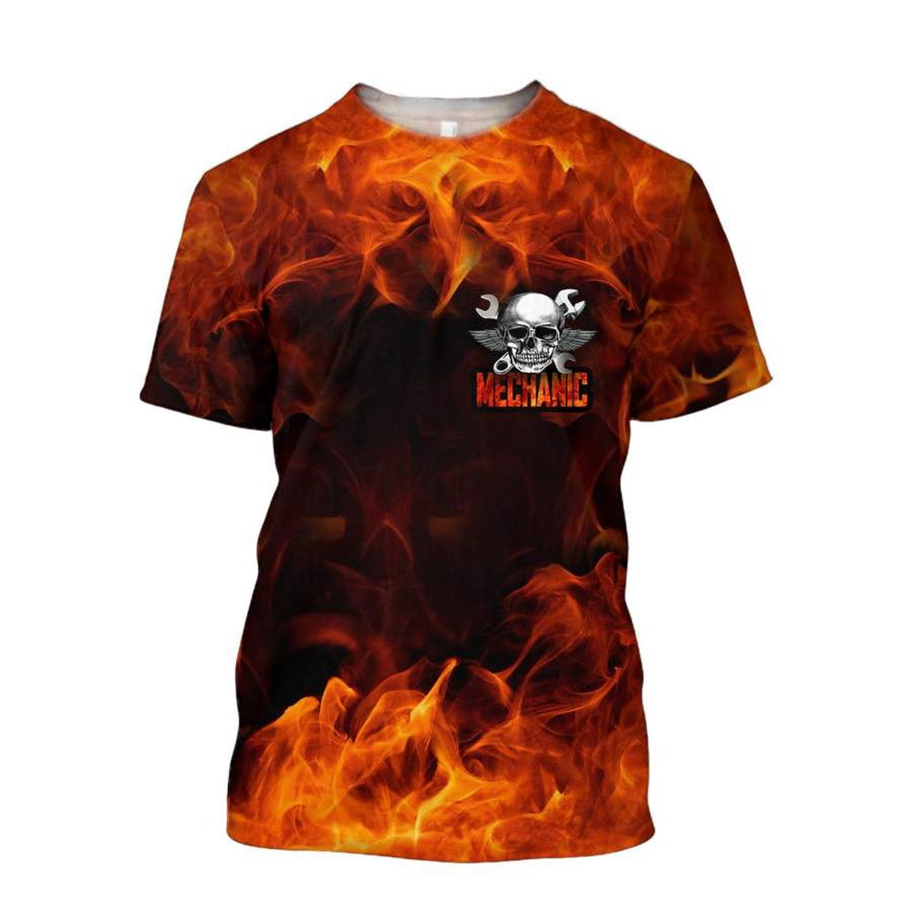 Custom Name Fire Skull Mechanic Skull Printed 3D Hoodie, Farmer Hoodie, Custom Farm Shirts, Farmer T Shirt