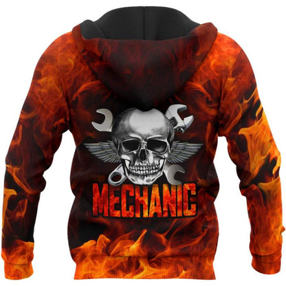 Custom Name Fire Skull Mechanic Skull Printed 3D Hoodie, Farmer Hoodie, Custom Farm Shirts, Farmer T Shirt