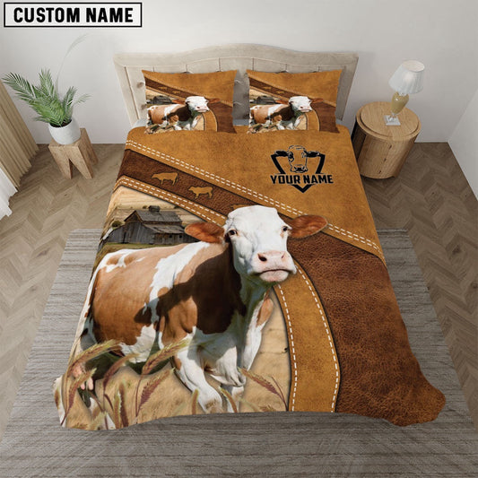 Custom Name Fleckvieh Bedding Set, Farm Bedding Set, Farmhouse Bedding Set