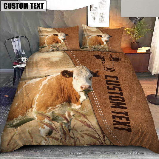 Custom Name Fleckvieh Cattle Brown Bedding Set, Farm Bedding Set, Farmhouse Bedding Set