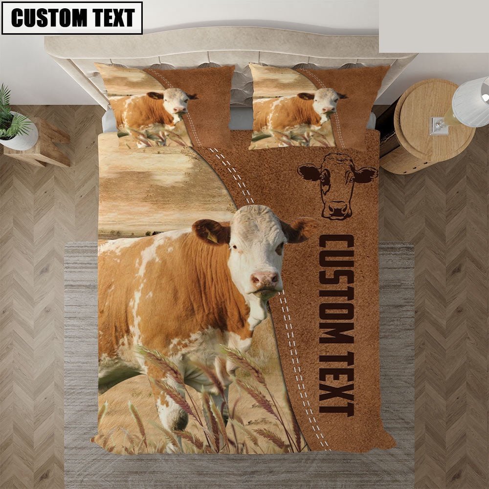 Custom Name Fleckvieh Cattle Brown Bedding Set, Farm Bedding Set, Farmhouse Bedding Set