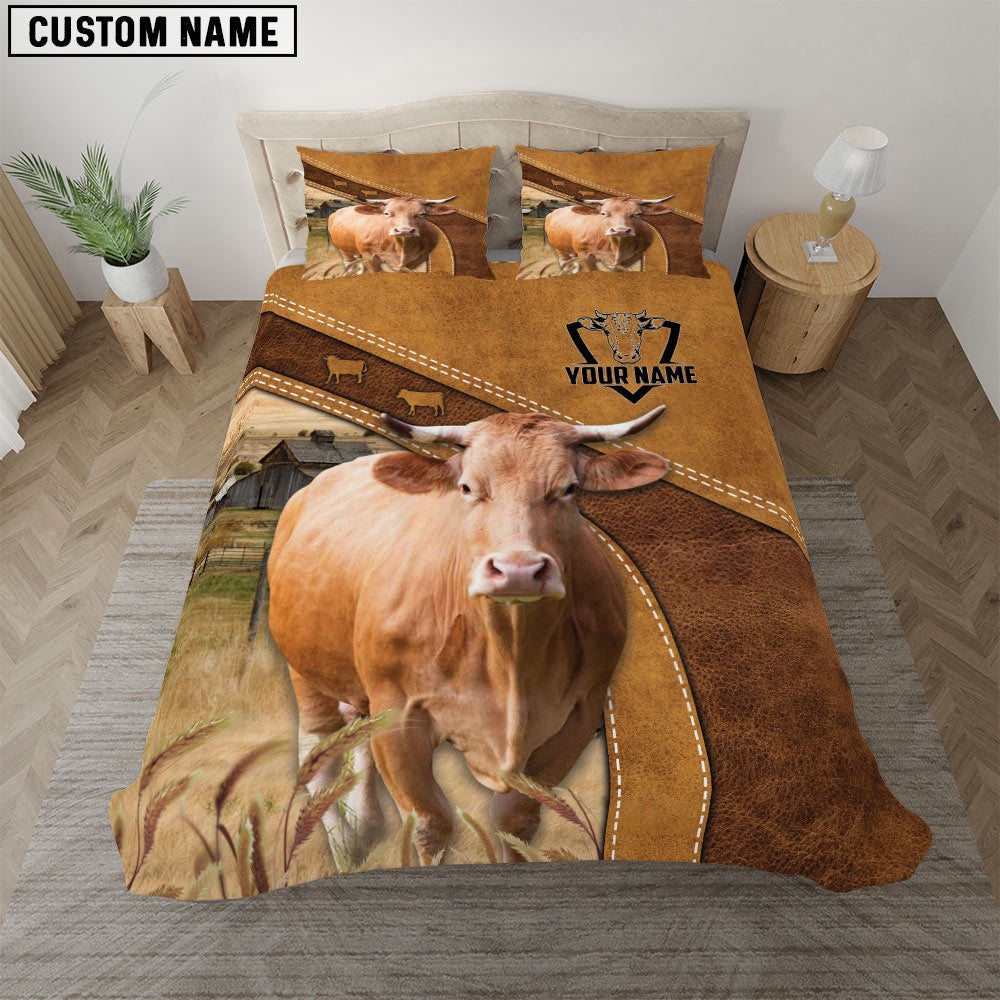 Custom Name Gelbvieh Bedding Set, Farm Bedding Set, Farmhouse Bedding Set