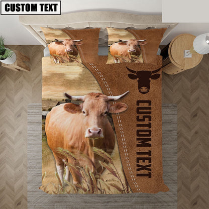 Custom Name Gelbvieh Cattle Brown Bedding Set, Farm Bedding Set, Farmhouse Bedding Set