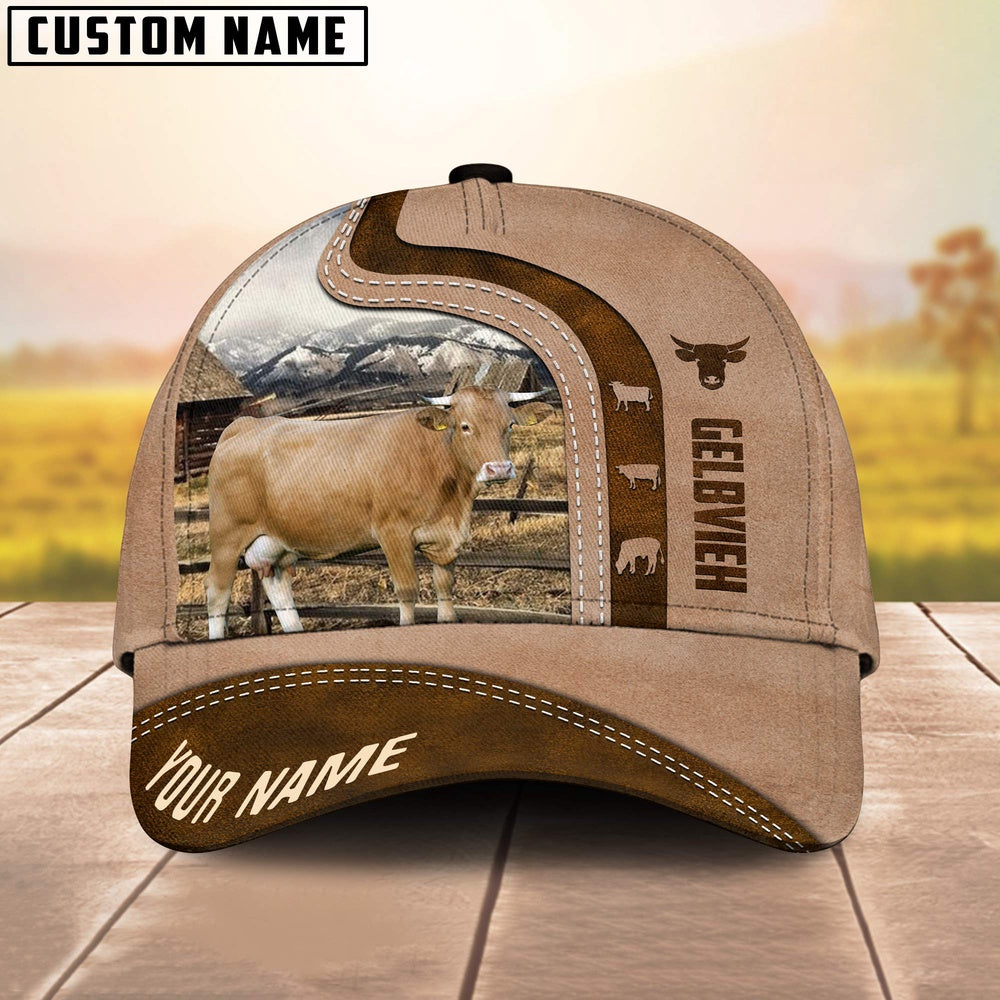 Custom Name Gelbvieh Cattle Light Brown Cap, Farmer Cap, Vintage Farmer Hat, Mens Farmer Hats, Cap For Farmers