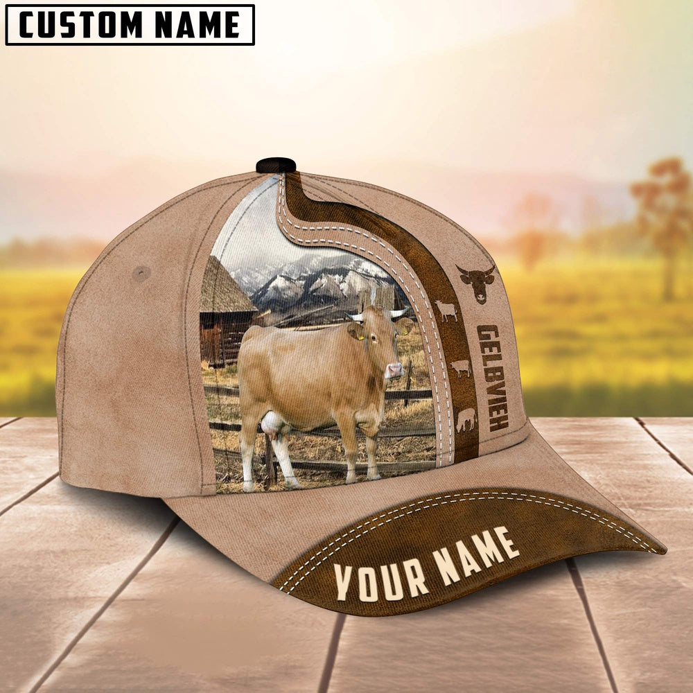 Custom Name Gelbvieh Cattle Light Brown Cap, Farmer Cap, Vintage Farmer Hat, Mens Farmer Hats, Cap For Farmers