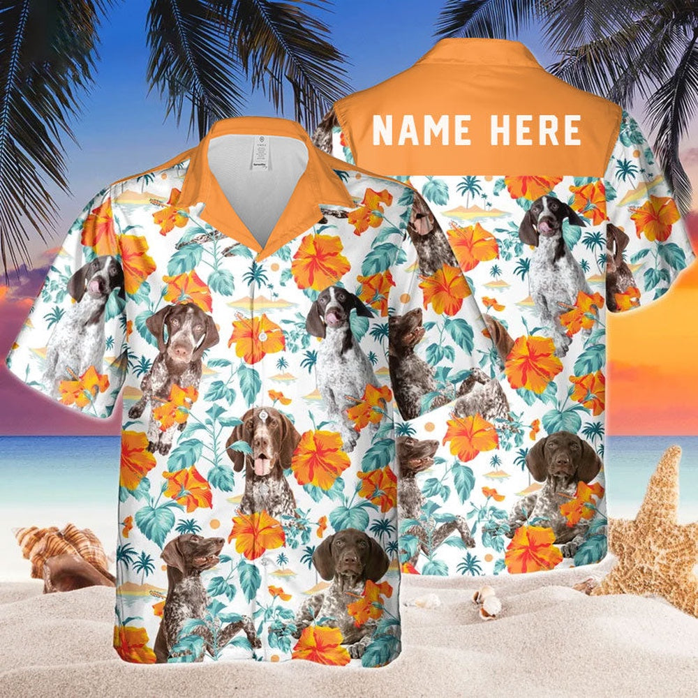 Custom Name German Shorthaired Hibiscus Flowers All 3D Printed Hawaiian shirt, Farm Hawaiian Shirt, Farmer Hawaii