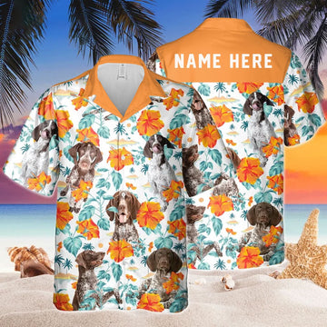 Custom Name German Shorthaired Hibiscus Flowers All 3D Printed Hawaiian shirt, Farm Hawaiian Shirt, Farmer Hawaii