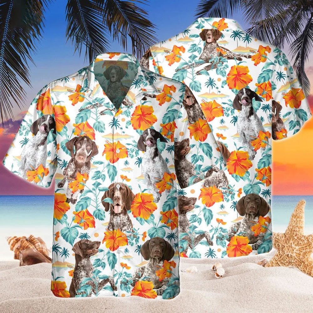 Custom Name German Shorthaired Hibiscus Flowers All 3D Printed Hawaiian shirt, Farm Hawaiian Shirt, Farmer Hawaii
