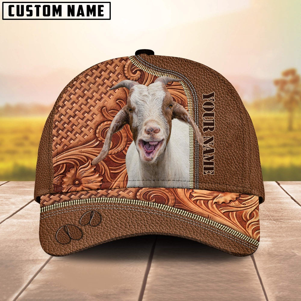 Custom Name Goat Leather Carving Patterns Cap, Farmer Cap, Vintage Farmer Hat, Mens Farmer Hats, Cap For Farmers